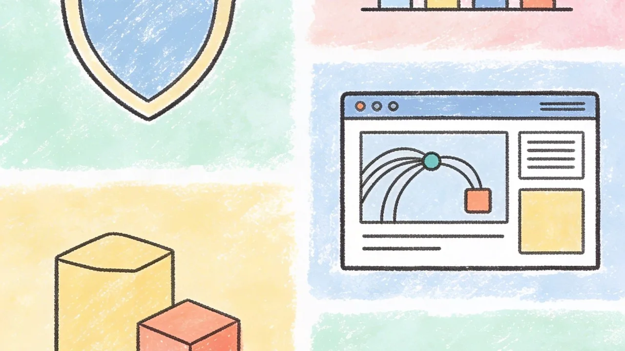 Medical Website Design: Xây dựng niềm tin & Phát triển bệnh nhân 2 A modular grid of interface elements and security icons essential for medical website design.